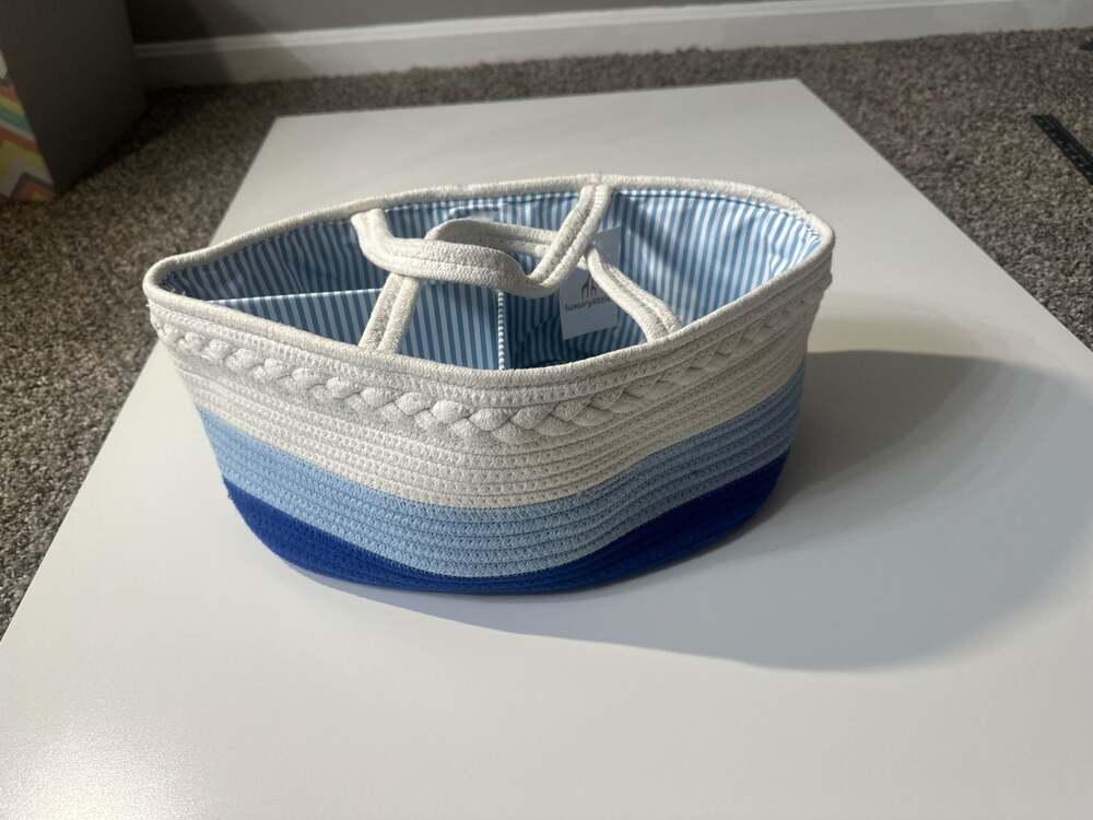 Luxury Little Blue Ombre Woven Rope Diaper Caddy Nursery Storage Basket